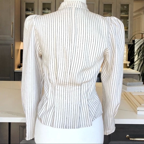 NWOT Paris Athelier & Other Stories Viscose Metallic Stripe Blouse Sz 2 - Picture 5 of 11